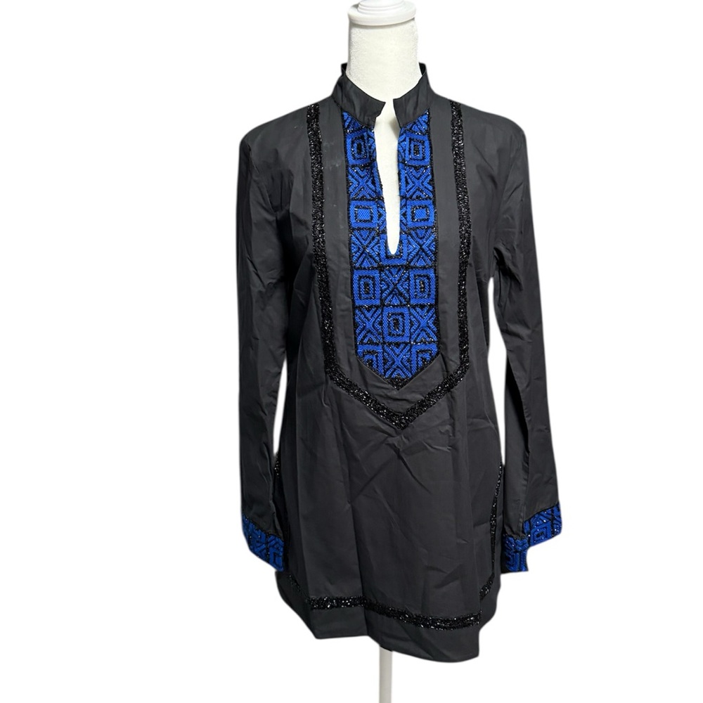 Tory Burch Black Top with Blue and Black Detailing-8